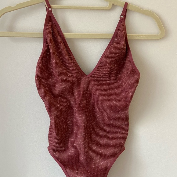NEW Urban Outfitters, dark coral sparkly body suit - Picture 3 of 5
